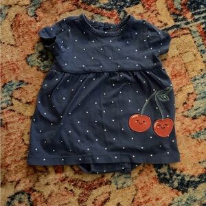 Carters Navy Polka Dot Baby Dress with Cherry Design